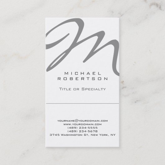 垂直モノグラムモダンホワイトトレンドビジネスカード 名刺 (正面)