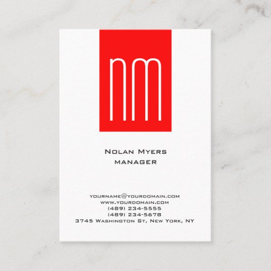 垂直ユニーク平シンプル白モノグラム 名刺 (正面)