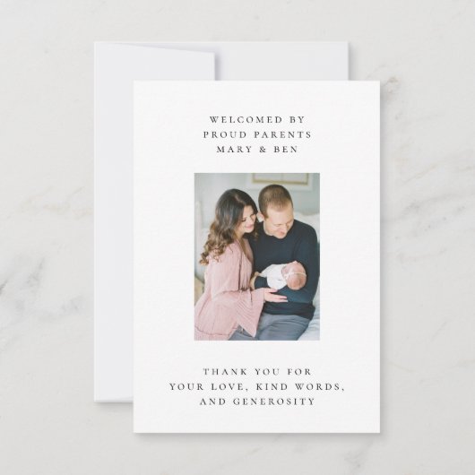 垂直写真の誕生の発表とサンキューカード 招待状 (裏面)