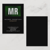 垂直品質ブラックグリーンモノグラムユニーク 名刺 (正面/裏面)