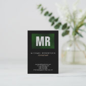 垂直品質ブラックグリーンモノグラムユニーク 名刺 (スタンド正面)