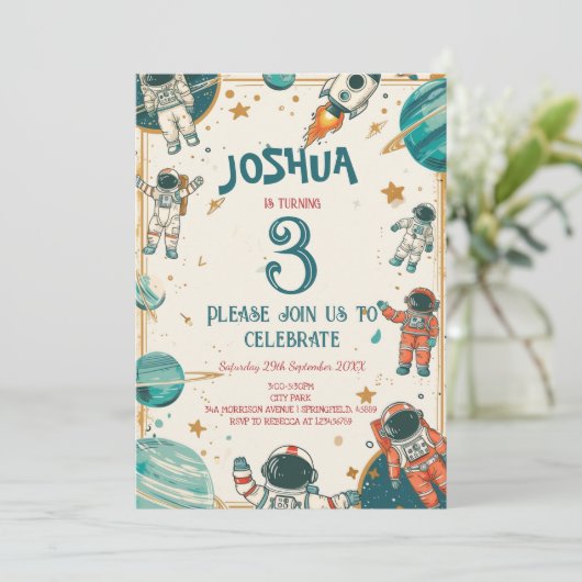 垂直宇宙飛行士の誕生日パーティー 招待状 (スタンド正面)