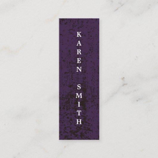 垂直文字モダンパープルグランジスタイル スキニー名刺 (正面)