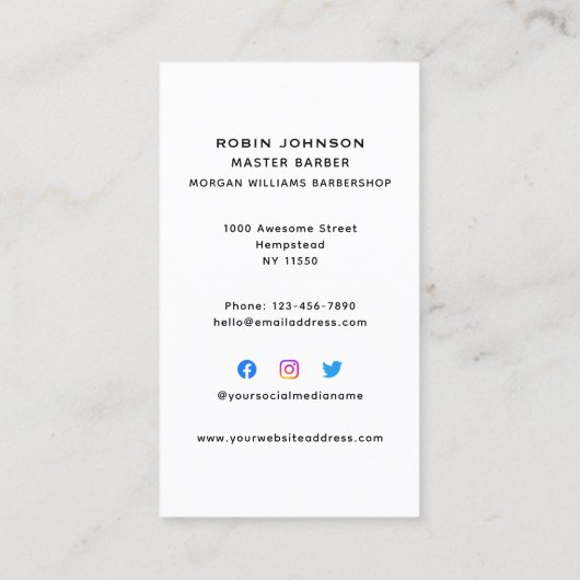 垂直理容師バーバーショップヘアシェーブソーシャルメディア 名刺 (裏面)