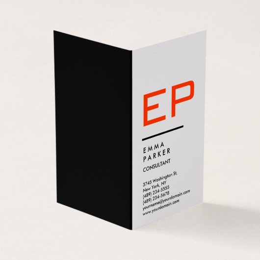 垂直白黒トレンディーレッドモノグラム 名刺 (外部)