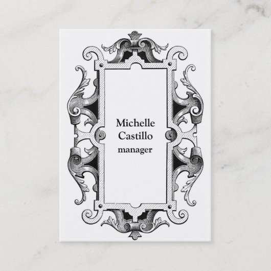 垂直白黒ヴィンテージ クラシカル 名刺 (正面)