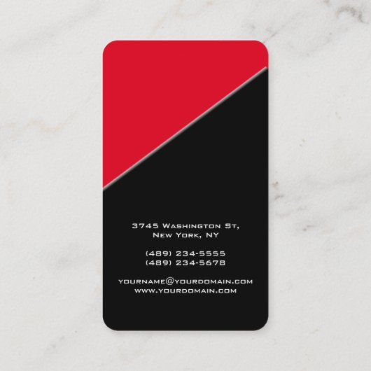 垂直芸術的黒の赤のユニークデザイン 名刺 (裏面)