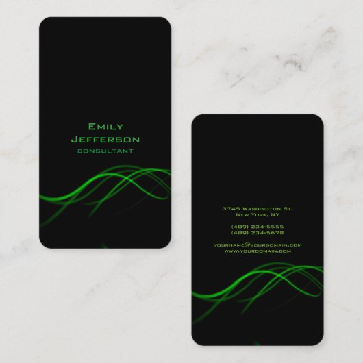 垂直芸術的黒緑カーブユニークデザイン 名刺 (正面/裏面)
