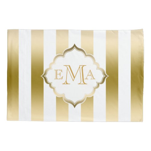 垂直金ゴールドと白ストライプ色 枕カバー (裏面)