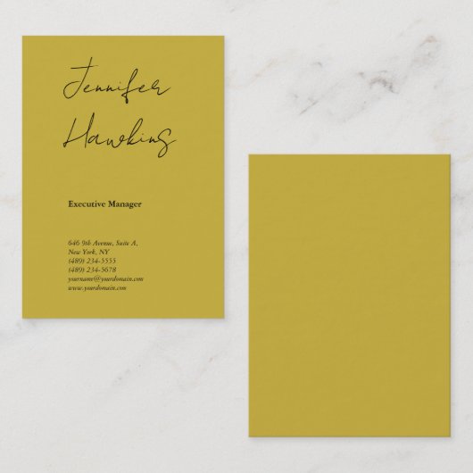 垂直金ゴールド色プロフェッショナルの手書き 名刺 (正面/裏面)