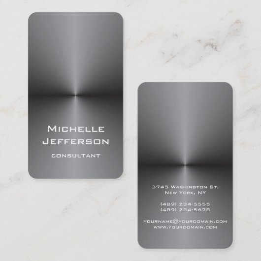 垂直金属銀グレースタイリッシュトレンディー 名刺 (正面/裏面)
