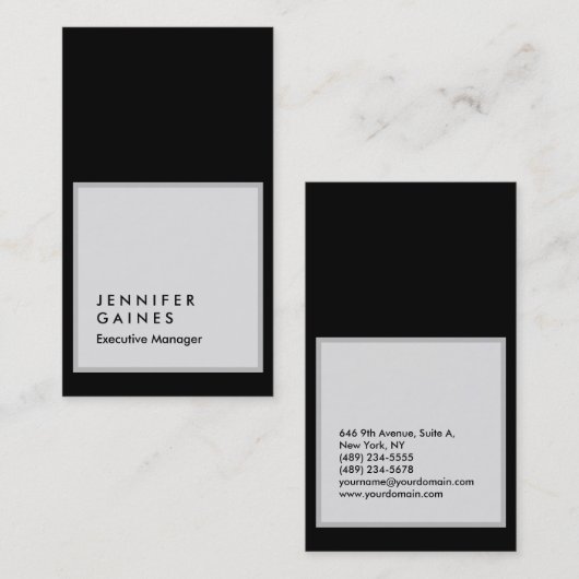 垂直黒灰色のプレーンモダンマネージャ 名刺 (正面/裏面)