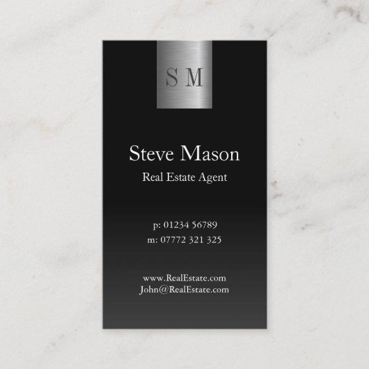 垂直黒鋼モノグラム名刺 名刺 (正面)