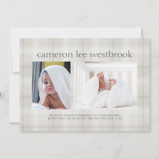 型ベビーシンプル誕生写真発表中立 案内状 (裏面)