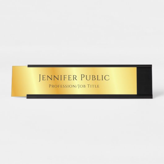 型付きスクリプト·エレガント金ゴールド·メタリック·ルック デスクネームプレート (正面)