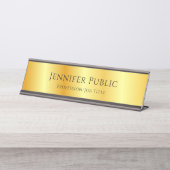 型付きスクリプト·エレガント金ゴールド·メタリック·ルック デスクネームプレート (正面)