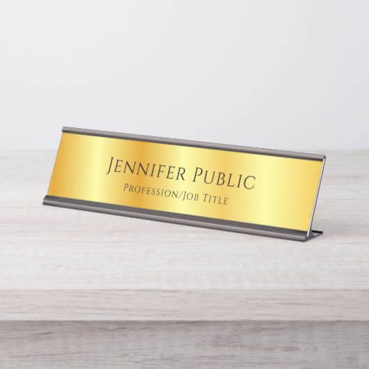 型付きスクリプト·エレガント金ゴールド·メタリック·ルック デスクネームプレート (正面)