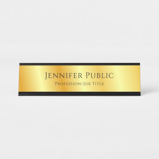 型付きスクリプト·エレガント金ゴールド·メタリック·ルック デスクネームプレート (正面)