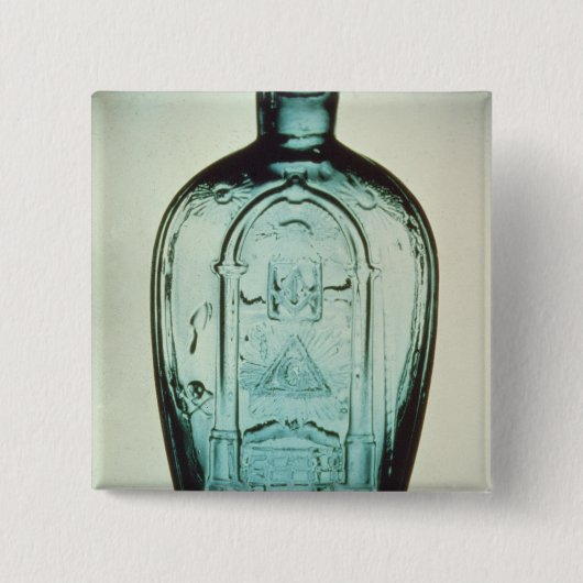 型吹かれたフリーメーソンのフラスコ 缶バッジ (正面)