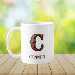 型押しウエスタンレザーイニシャルモノグラム C コーヒーマグカップ