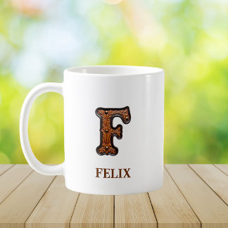 型押しウエスタンレザーイニシャルモノグラム F コーヒーマグカップ