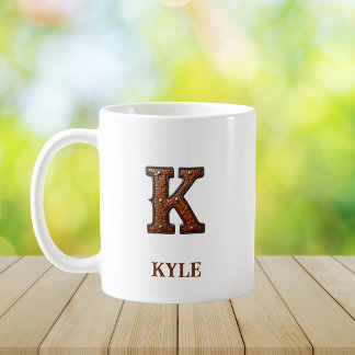 型押しウエスタンレザーイニシャルモノグラム K コーヒーマグカップ