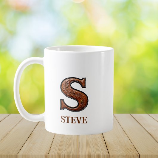 型押しウエスタンレザーイニシャルモノグラム S コーヒーマグカップ