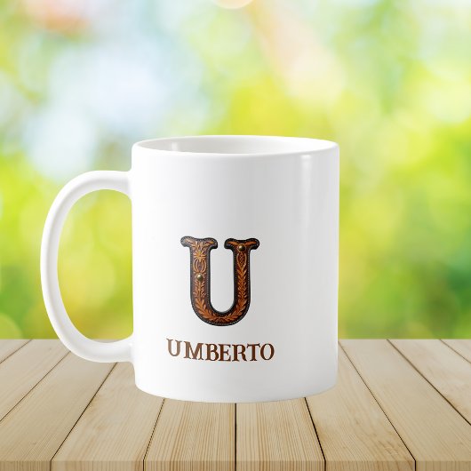型押しウエスタンレザーイニシャルモノグラム U コーヒーマグカップ