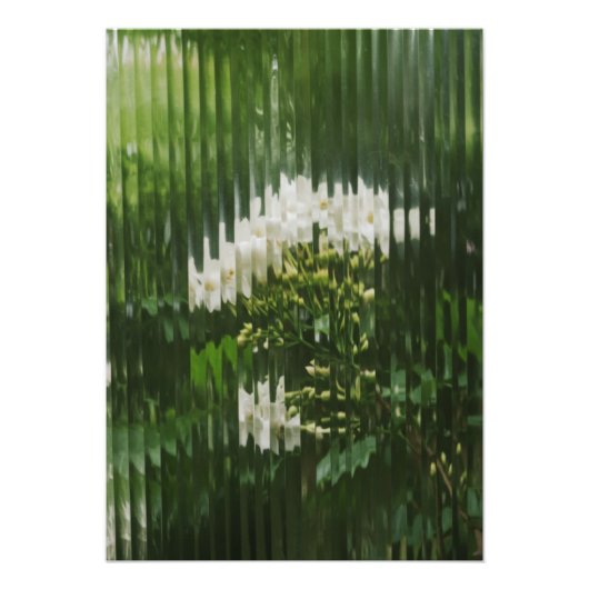  型押しガラス越しの抽象的な白い花々  フォトプリント            (正面)