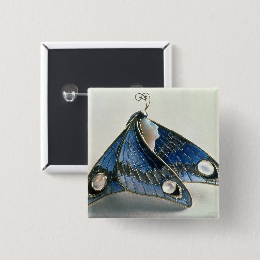 型枠のアールヌーボーのペンダント蝶、c.190 缶バッジ (正面&裏面)