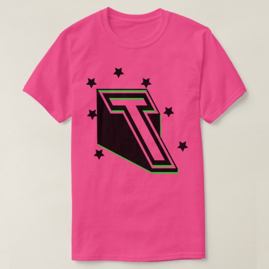 型枠内のLetter T大文字の名前レタリング Tシャツ (デザイン正面)