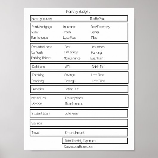 型枠月次予算お金の使い方を追跡する ポスター (正面)