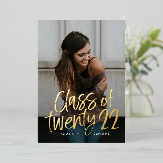 型芸術的箔卒業発表招待状 箔招待状 (立ち正面)