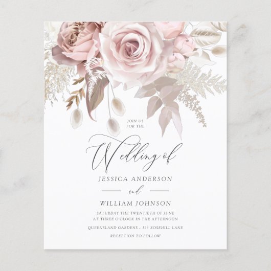 埃っぽいバラと赤面の花が予算に結婚合う (正面)