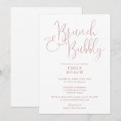 埃っぽいバラピンクブランチと泡立つブライダルシャワー 招待状 (正面/裏面)