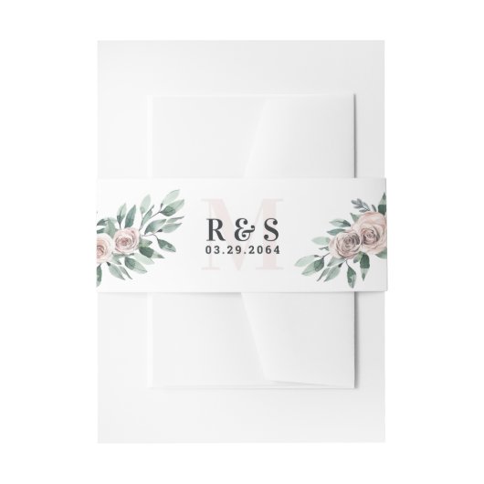 埃っぽいバラピンクマウブボホグリーンリー結婚フローラ 招待状ベリーバンド (正面例)