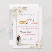 埃っぽいバラピンクマウヴ金ゴールド緑のフローラ結婚ズ 招待状 (正面/裏面)