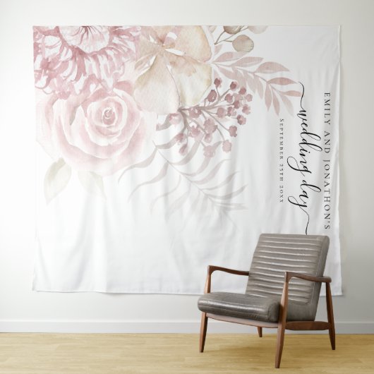 埃っぽいバラピンク結婚花模様の写真の背景 タペストリー (インサイチュ(横))