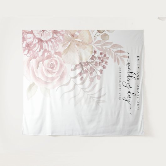 埃っぽいバラピンク結婚花模様の写真の背景 タペストリー (正面(横))