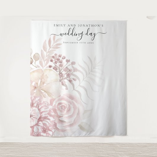 埃っぽいバラピンク結婚花模様の写真の背景 タペストリー (正面)