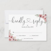 埃っぽいバラフローラシックなスクリプトハート親切な応答 出欠カード (正面)