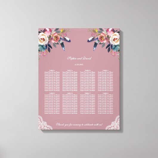 埃っぽいバラブルー結婚フローラの座席表 キャンバスプリント (正面)