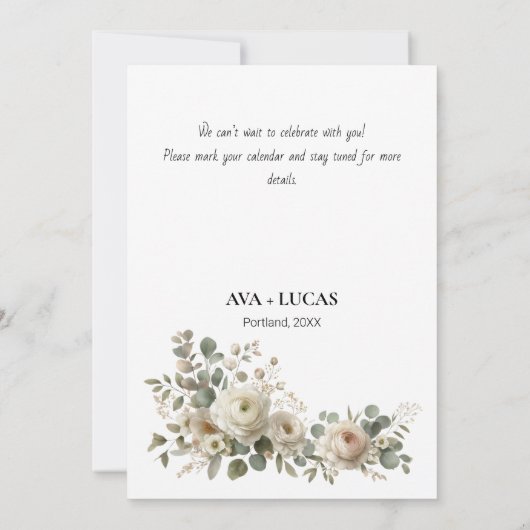 埃っぽいバラロマンチックなフローラ日付カードを保存 セーブザデート (裏面)