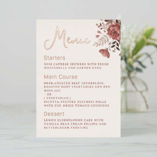 埃っぽいバラ結婚フローラのメニュー金箔メニュー 箔招待状 (立ち正面)