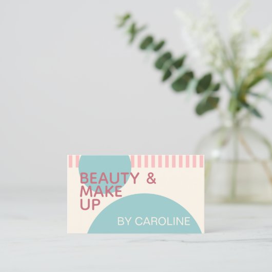 埃っぽいバラ赤面ピンクミントティール（緑がかった色）グリーンアートパターン 名刺 (スタンド正面)