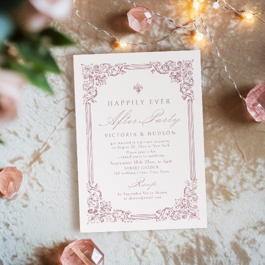 埃っぽいピンクのヴィンテージフレームがパーティー後に楽しく 招待状