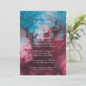 埃っぽいブルーとブルゴーニュのアルコールインクウェディングシャワー 招待状 (スタンド正面)