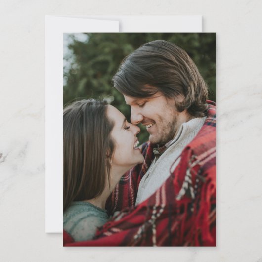 埃っぽいブルーのミニマル結婚リストの延期 案内状 (裏面)