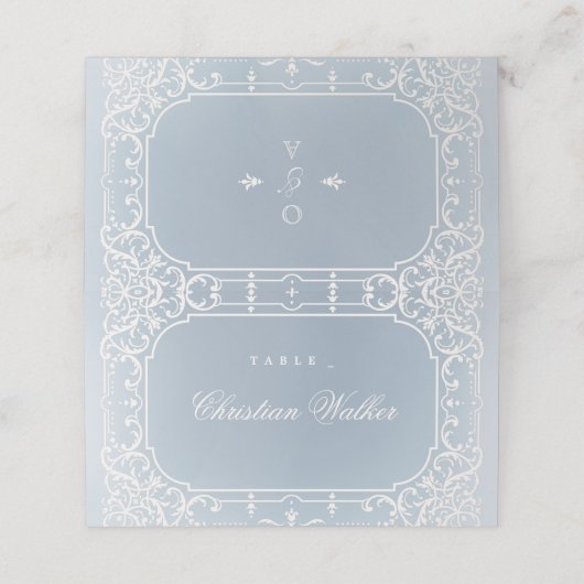 埃っぽいブルーのロマンチックなヴィンテージの結婚式座席表 プレイスカード (外部開封)