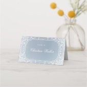 埃っぽいブルーのロマンチックなヴィンテージの結婚式座席表 プレイスカード (正面)
